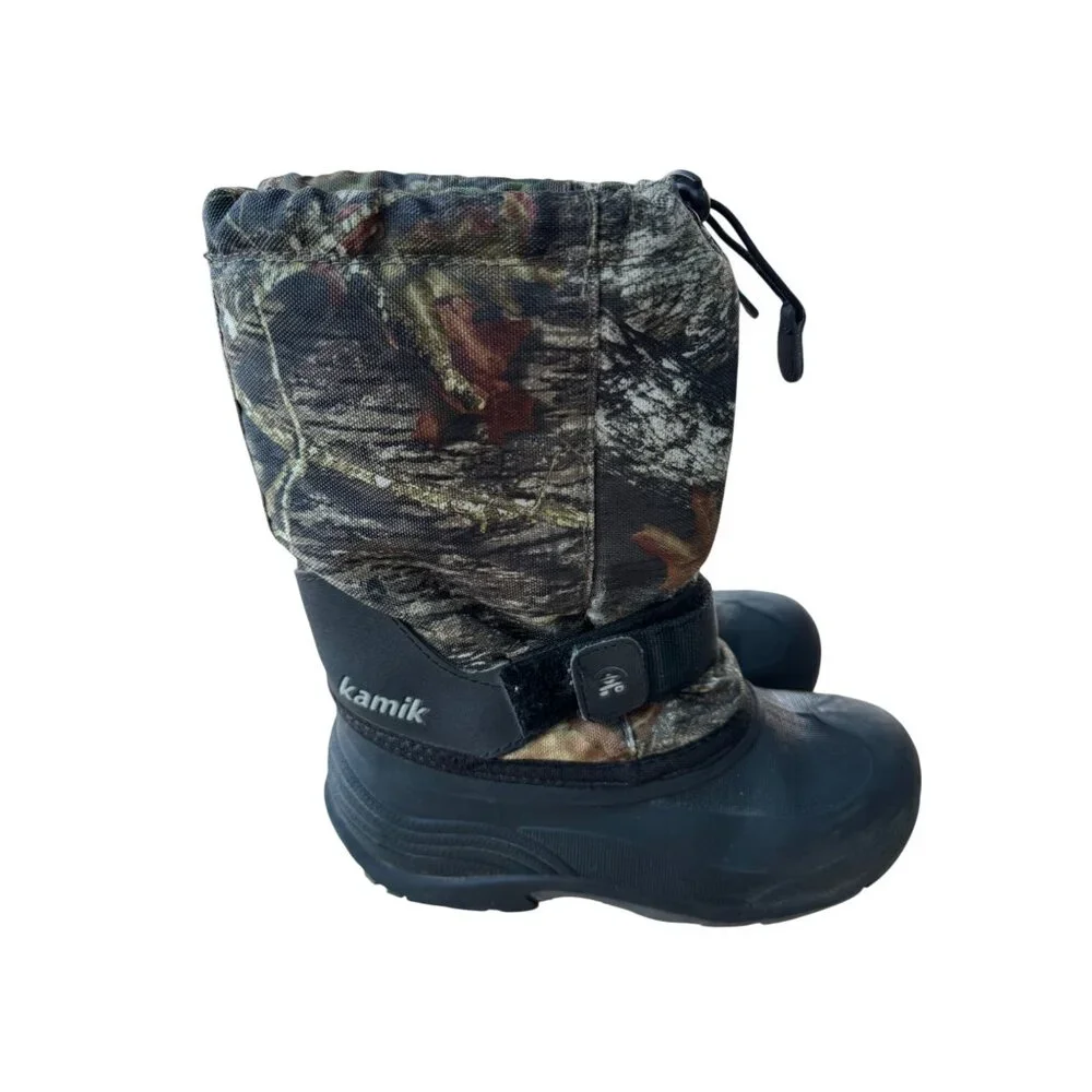 Kamik ROCKET CAMO Waterproof Insulated Snow Boots Sz 3 Outdoor Adjustable Strap